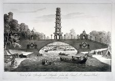 Chinese bridge and pagoda, St James's Park, Westminster, London, 1814. Artist: Anon