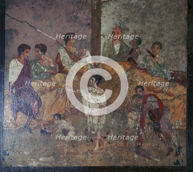 Roman wall-painting of a dinner party. Creator: Unknown.