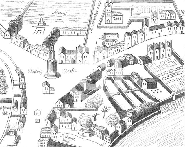 Old Charing-Cross, from Aggas's plan of London, 1864. Creator: Unknown.