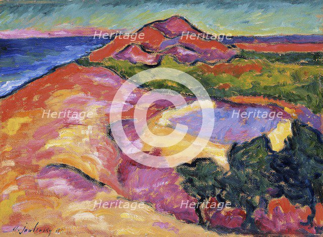 'Coast scene with red hill', 1911. Artist: Alexei Jawlensky