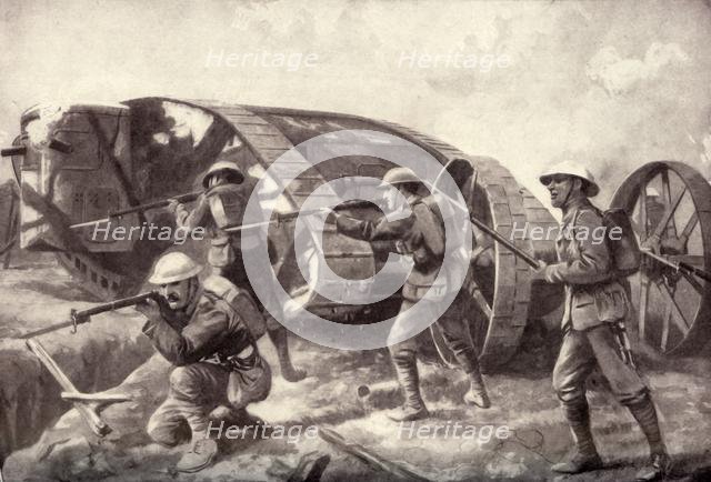 'The "Tanks" in Action. The Western Juggernaut Tracking Over the Mud Wastes', 1917. Creator: Unknown.