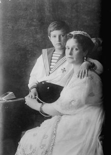 Tsarevich Alexei of Russia and Tsarina Alexandra, c1910.  Artist: Anon