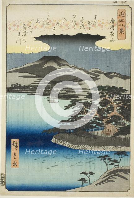 Night Rain at Karasaki (Karasaki yau), from the series "Eight Views of Omi...,1857. Creator: Ando Hiroshige.