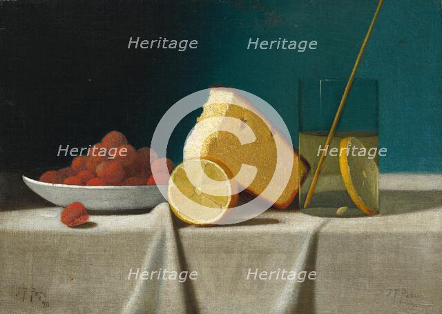 Still Life with Cake, Lemon, Strawberries, and Glass, 1890. Creator: John Frederick Peto.