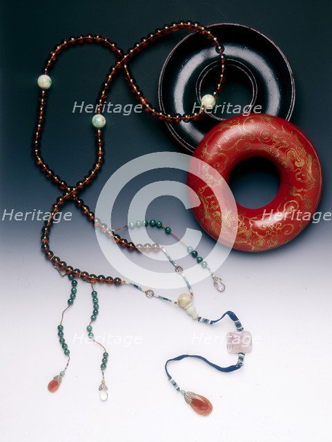Bead box and Mandarin's Court necklace, Qing dynasty, China, 19th century. Artist: Unknown