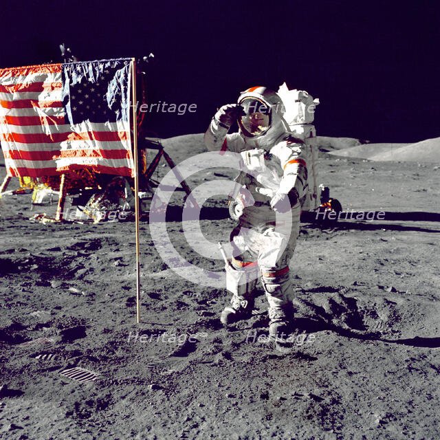 Cernan Jump Salutes Flag, 1972. Creator: Harrison Schmitt.