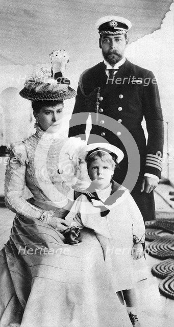 Prince George and his wife Mary with their son Edward, HMS Crescent, late 19th-early 20th century. Artist: Unknown