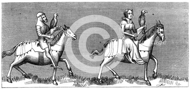 A lady setting out hawking, 14th century (1849). Artist: Unknown