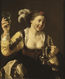 A Girl Holding a Glass ("Taste", One of a Series of the Five Senses), 1620s. Creator: Hendrick ter Brugghen.