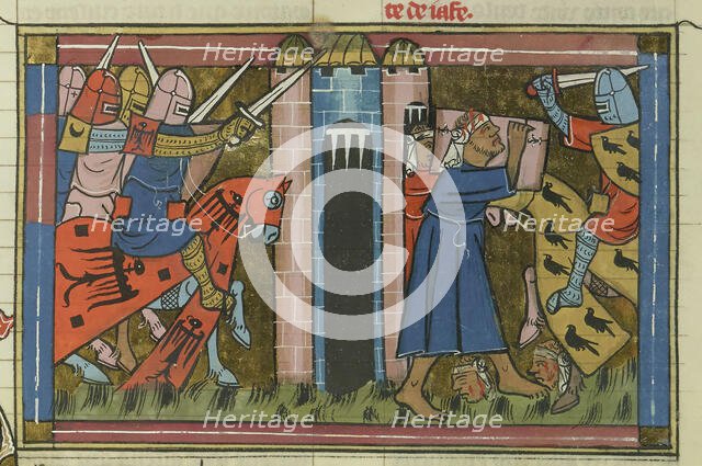 The siege of Ascalon in 1153 (From "Li rommans de Godefroy de Buillon et de Salehadin"), 1337. Creator: Maître de Fauvel (active 1314-1340).