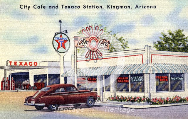 City Cafe and Texaco Gas Station, Kingman, Arizona, USA, 1951. Artist: Unknown