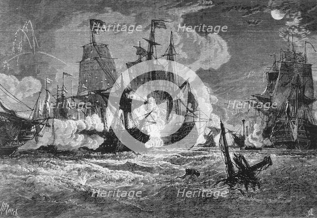 'Naval Action Between the British and the French in Pondicherry Roads', c1891. Creator: James Grant.