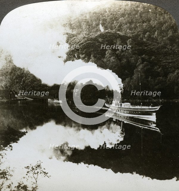 Steam yacht on Loch Katrine, Scotland.Artist: Underwood & Underwood