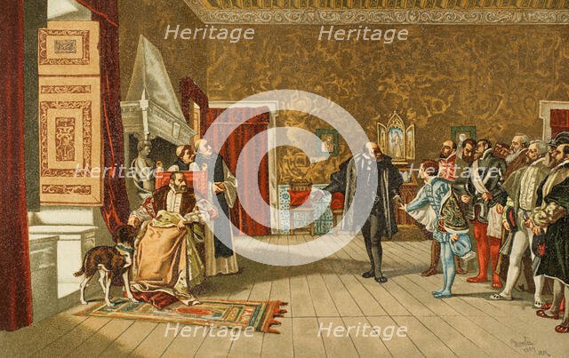 Presentation of John of Austria to Emperor Charles V at Yuste, 16th century, (1890).  Creator: Unknown.