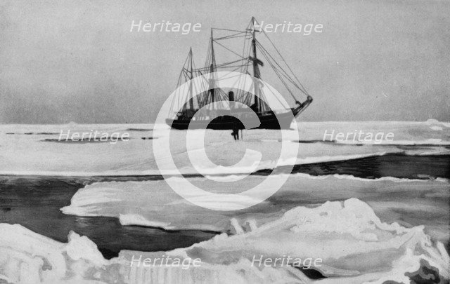 'The Nimrod Pushing Her Way Through Open Pack-Ice',  c1909, (1928). Artist: Unknown.
