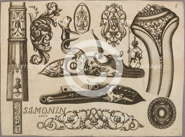 Engraving of Firearms Ornament, 1693 or 1695. Creator: Claude Simonin.
