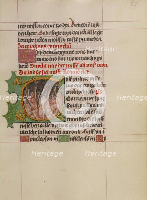 Initial G: Souls in Purgatory; Book of Hours, about 1500. Creator: Workshop of Gerard Horenbout.