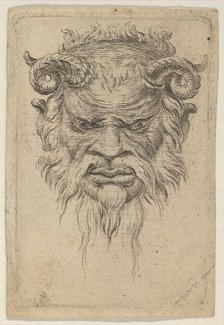 Satyr Mask with Curled Horns Looking Down, from Divers Masques, ca. 1635-45. Creator: Francois Chauveau.