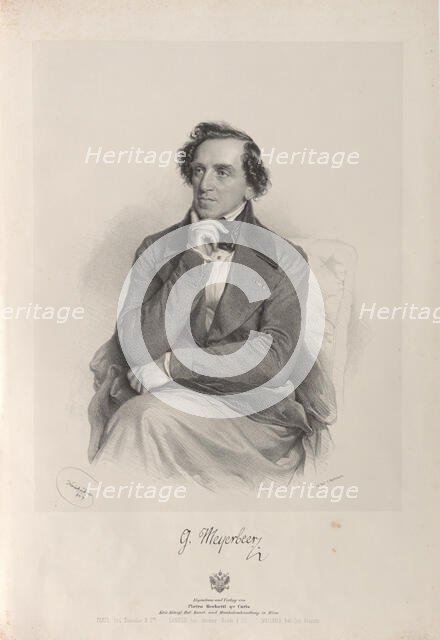 Portrait of the composer Giacomo Meyerbeer (1791-1864), 1847. Creator: Kriehuber, Josef (1800-1876).