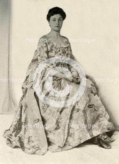 'Photograph of a kincob brocade, with  silk embroidered stomacher', c1750, (1937). Creator: Unknown.