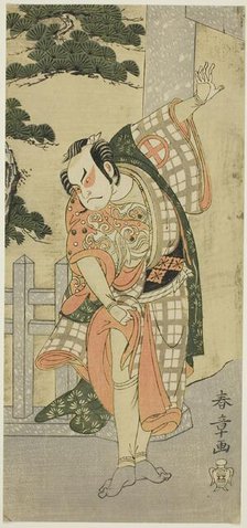 The Actor Otani Hiroji III in a Stage Pose (Mie) before a Shrine Gateway, Japan, c. 1769/1770. Creator: Shunsho.