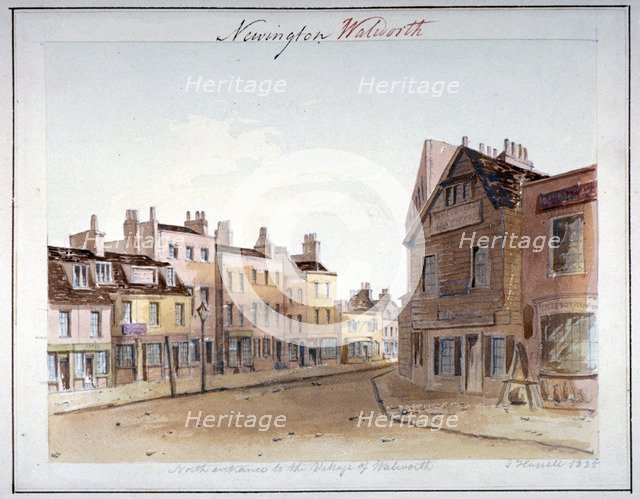 View of Walworth village, Southwark, from the north entrance, London, 1825. Artist: John Hassell