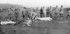 Wreckage of the aeroplane in which French pilot Adolphe Pegoud was killed in action, 1915 Artist: Unknown