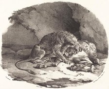 Horse Devoured by a Lion (Cheval devore par un lion), 1823. Creator: Theodore Gericault.