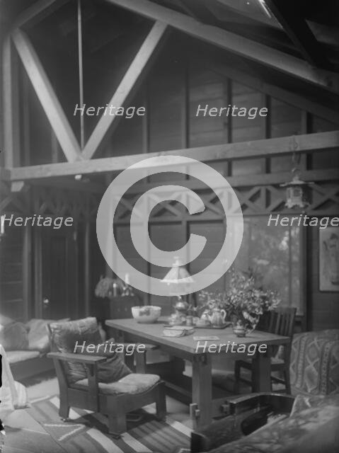 Interior of Arnold Genthe's bungalow in Carmel, California, between 1906 and 1911. Creator: Arnold Genthe.
