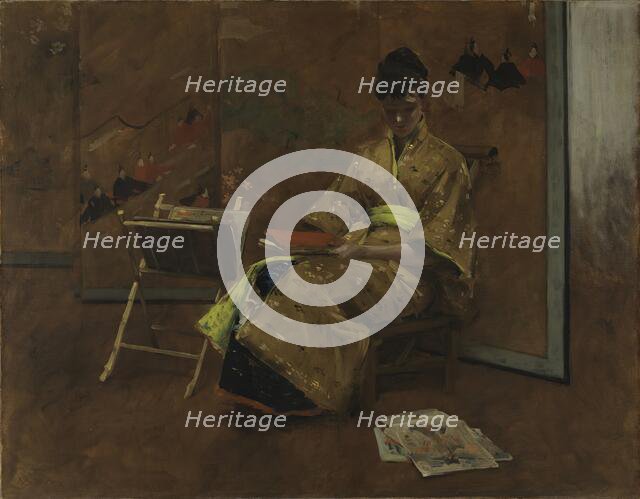 A Girl in Japanese Gown. The Kimono, 1887. Creator: William Merritt Chase.