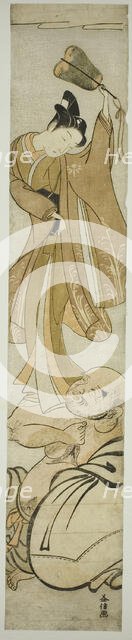 Hotei Balances a Young Man on His Arm, Japan, c. early 1770s. Creator: Masunobu.