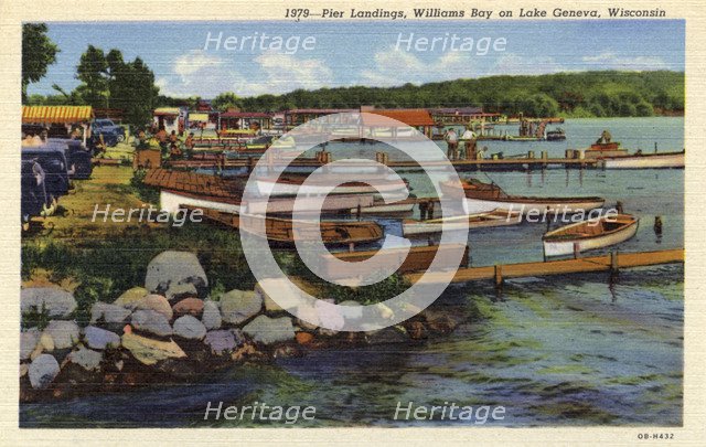 Pier landings, Williams Bay on Lake Geneva, Wisconsin, USA, 1940. Artist: Unknown
