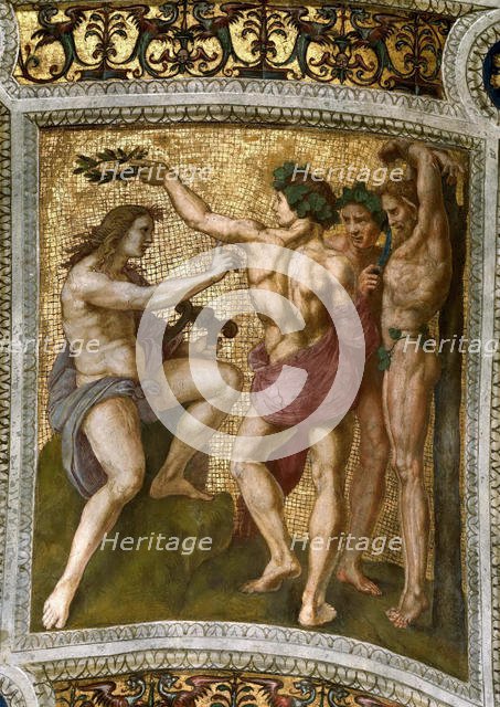 Marsyas and Apollo. (Ceiling Fresco in Stanza della Segnatura), ca 1510-1511. Creator: Raphael (Raffaello Sanzio da Urbino) (1483-1520).