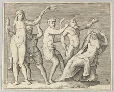 Two Figures, a Faun, and a Satyr approach a Recliniing Woman, published ca. 1599-1622. Creator: Unknown.