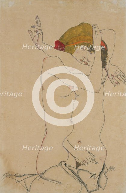 Two Women Embracing, 1913. Creator: Egon Schiele.