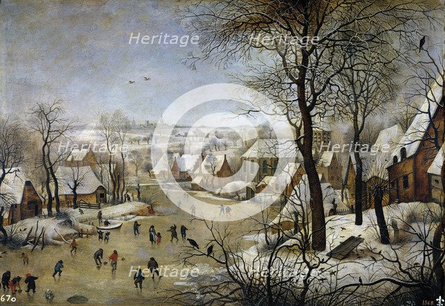 Winter landscape with a Bird Trap, ca 1601. Artist: Brueghel, Pieter, the Younger (1564-1638)