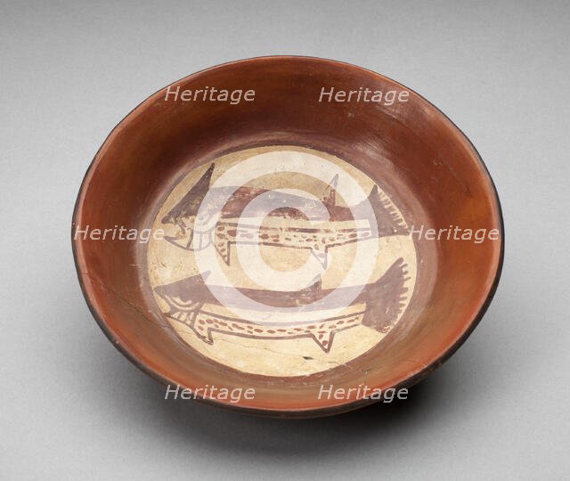 Plate Depicting a Pair of Sharks on its Interior, 180 B.C./A.D. 500. Creator: Unknown.