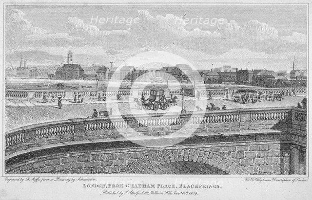 Blackfriars Bridge, London, 1809. Artist: R Roffe