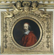 Cardinal Jules Mazarin (1602-1661). Portrait encased in wooden fireplace mantel... Creators: Pierre Mignard, Robert Nanteuil.