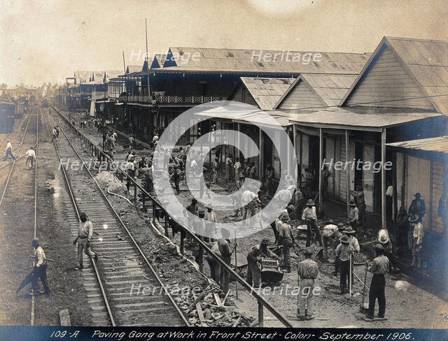 Colón, Panama: workers paving a street, 1906. Creator: Unknown.