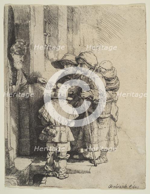 The Blind Hurdy-Gurdy Player and Family Receiving Alms, 1648. Creator: Unknown.