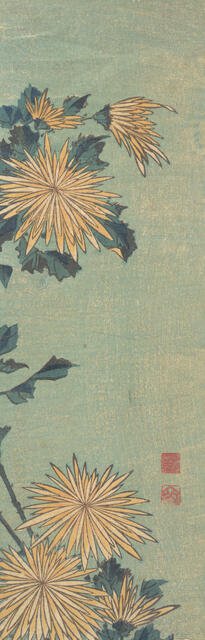 Yellow Chrysanthemums on a Blue Ground, ca. 1825. Creator: Hokusai.