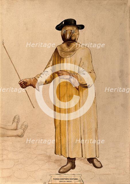 A physician wearing a seventeenth century plague preventive costume. Creator: Unknown.