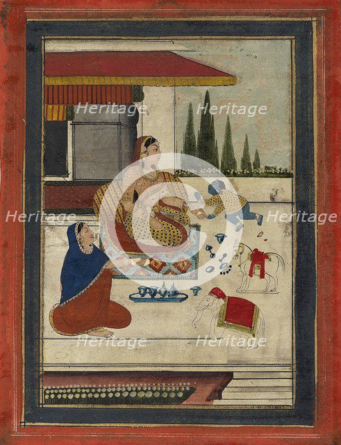 Bala Krishna with two women, 19th century. Artist: Unknown.