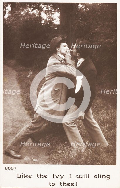 Two drunk men (played by actors) swear undying friendship, c1905. Creator: Unknown.