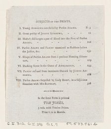 Table of Contents: "The Adventures of Joseph Andrews, and his friend Mr. Abraham Adams", 1792., 1792 Creator: Thomas Rowlandson.