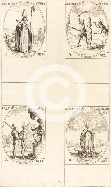 St. Nicholas; St. Dionisia and Son; St. Agatha; Conception of the Virgin. Creator: Jacques Callot.