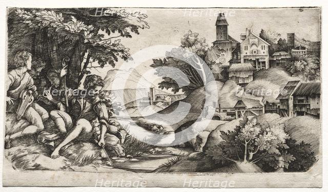 Shepherds in a Landscape, c. 1517. Creator: Giulio Campagnola (Italian, 1482-1515); Domenico Campagnola (Italian, 1500-1564), and.