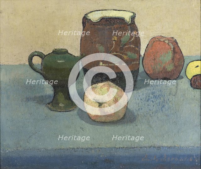 Stoneware pots and apples.