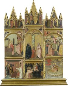 Crucifixion, Virgin and Child, Deacon and Scenes from the Legends of Saints Matthew...c1345-1350. Creator: Workshop of Pietro Lorenzetti.